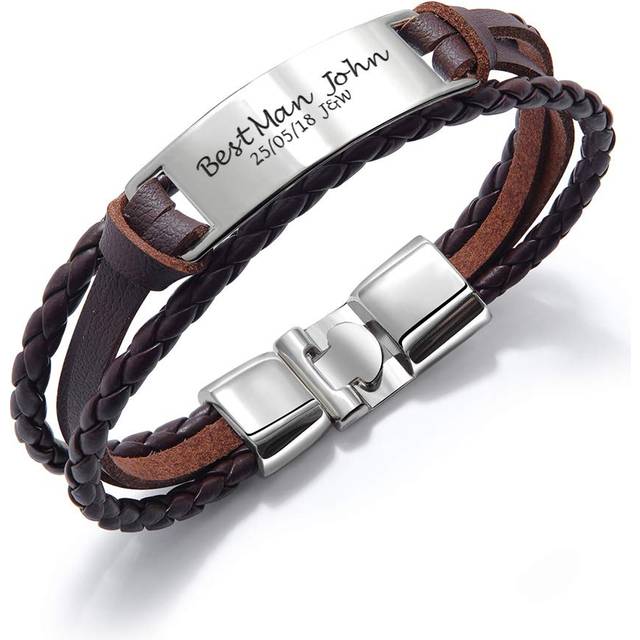 EDSG Personalised Mens Bracelet | Leather Engraved Bracelet Gift for DAD | ID Identity Customised Fathers Day Valentine Birthday Father's Day Wedding