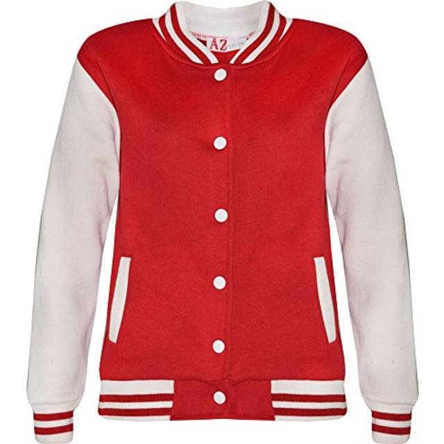 (11-12 Years, Red) Unisex Baseball Contrast Jacket Varsity Style Coat