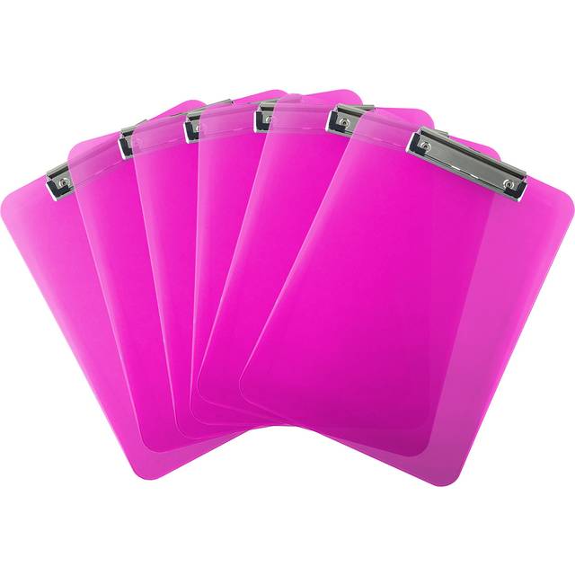 Trade Quest Plastic Clipboard Transparent Color Letter Size Low Profile Clip Pack of 6 Pink