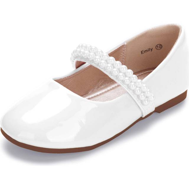 HEHAINOM Toddler Little Kid Girls Dress Shoes Mary Jane Ballet Ballerina Flats Wedding with Pearls Strap