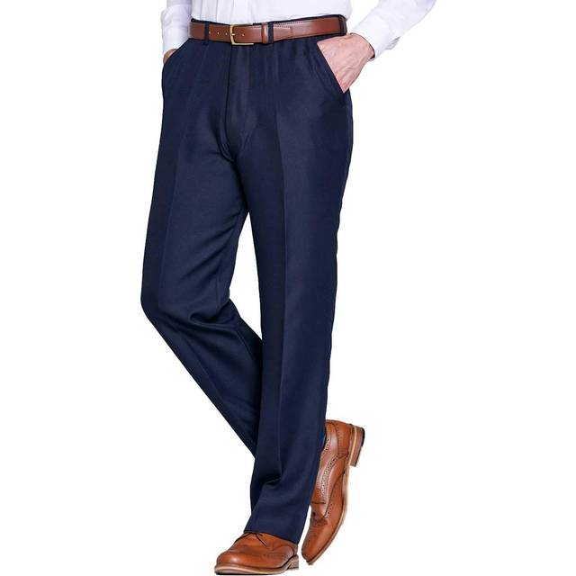 Smart Casual Formal Trousers With Hidden Elasticated Waist - Navy - 32XL