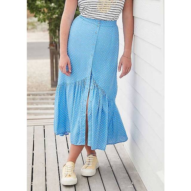Freestyle Lexi Frill Hem Button Through Spot Skirt - Blue