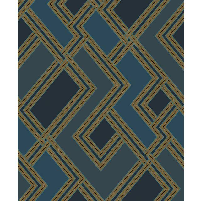 Grandeco Geometric Fabric Geo Textured Wallpaper, Blue Gold, Blue