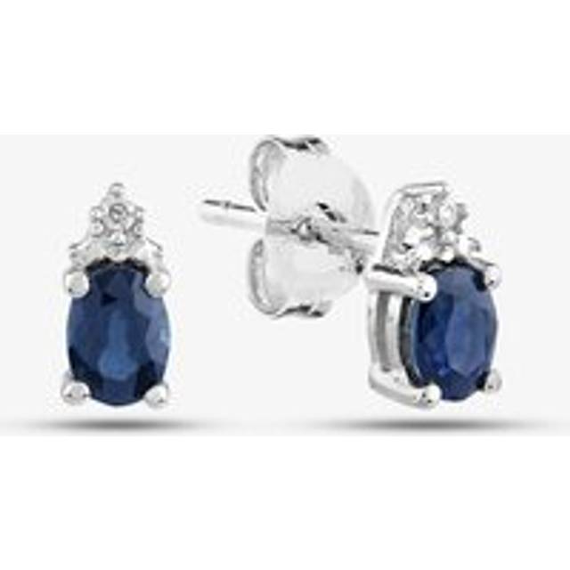 9ct White Gold Oval Sapphire and Diamond Stud Earrings VE04846 9KW/SAPH - Blue