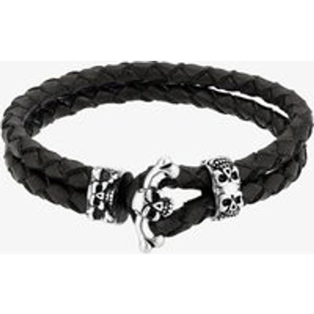 Bourne and Wilde Mens Double Black Leather Skull Bracelet UR15-05