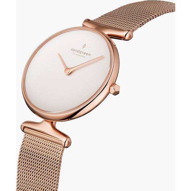 Nordgreen Best Women's Slim Designer Watch - Rose Gold Case - White Dial - 28mm Rose Gold Mesh Strap