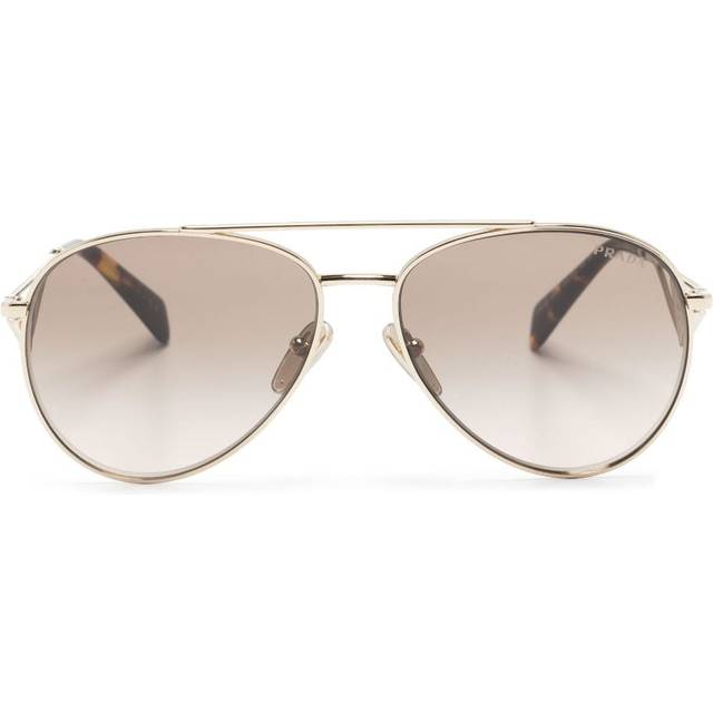 Prada Eyewear - enamel-triangle pilot-frame sunglasses - women - Metal - 58 - Gold