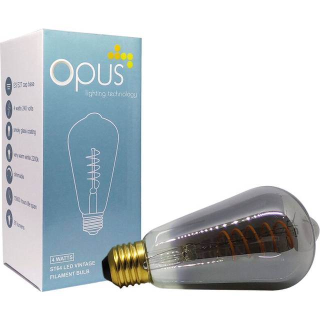 Opus ST64 LED Light Bulb E27 4W (15W Eqv) Dim Extra Warm White Smoky Squirrel Cage Screw Filament Vintage Edison