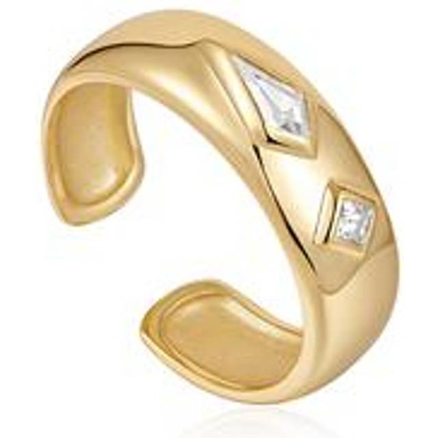 Gold Sparkle Emblem Thick Band Ring R041-02G-W
