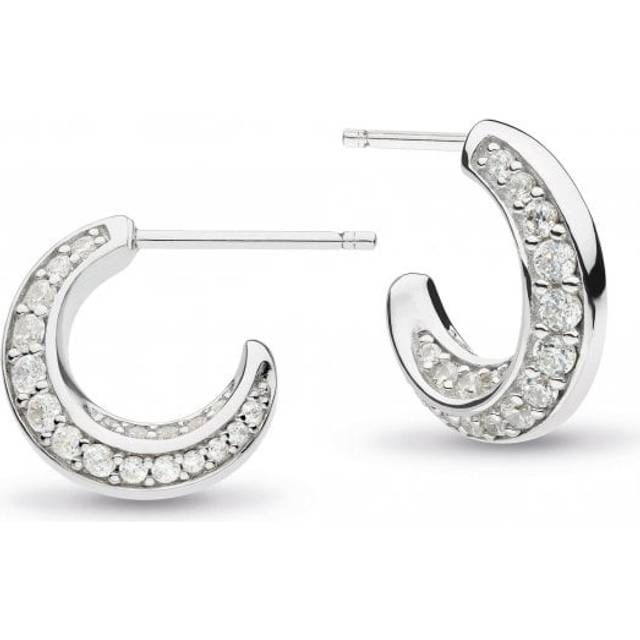 Kit Heath Bevel Cirque Zirconia Semi-Hoop Silver Stud Earrings - Silver,Clear,White - Approx 1cm