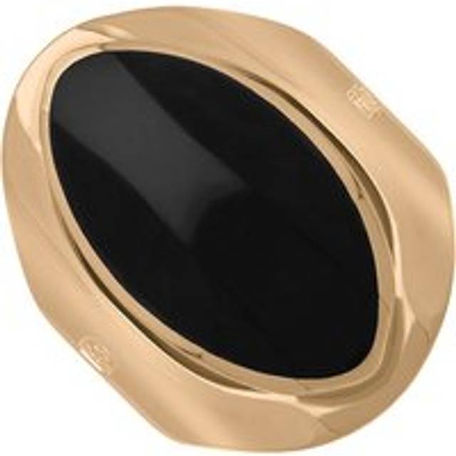 18ct Rose Gold Whitby Jet Hallmark Medium Oval Ring - Gold