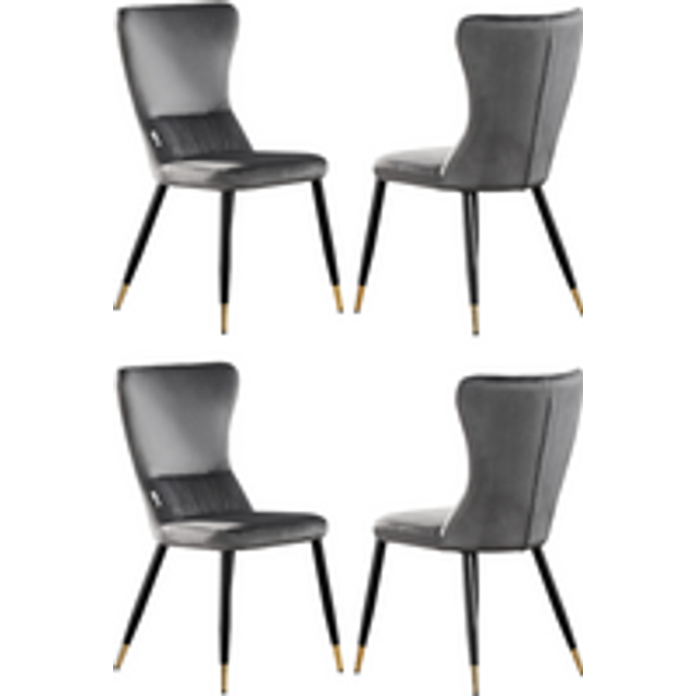 Life Interiors Set Of 4 New York Velvet Dining Chairs Upholstered For Dining Room Kitchen Restaurant Office, Grey/gold, Grey