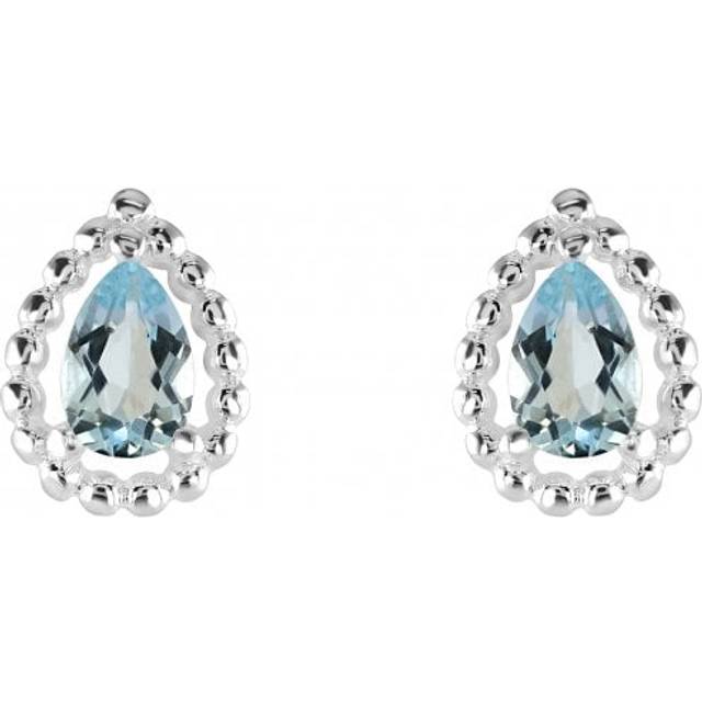 Sterling Silver Teardrop Blue Topaz Bobble Surround Stud Earrings 3707BT
