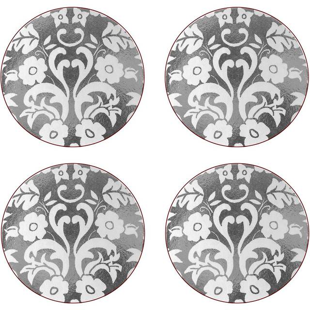 Damask Silver Runda Glasunderlägg 4-pack