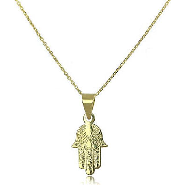 9ct Gold Hamsa Hand Pendant Necklace Belcher Chain Faith Necklaces Pendants