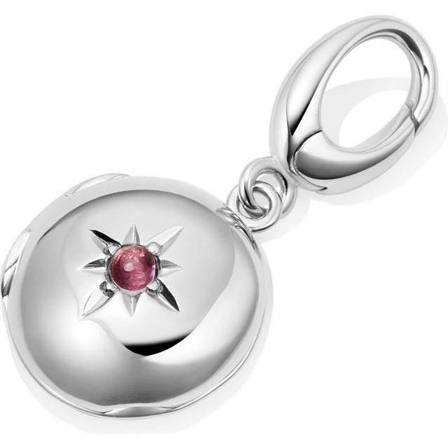 Silver Biography October Birthstone Pink Tourmaline Locket Charm