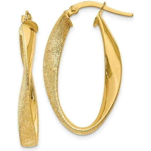 14K Yellow Gold Oval Twist Hoop Earrings