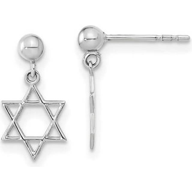 14K White Gold Polished Star of David Post Dangle Earrings