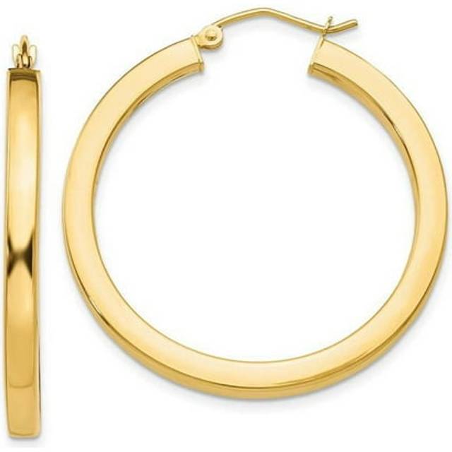14K Yellow Gold 3 mm Polished Square Hoop Earrings