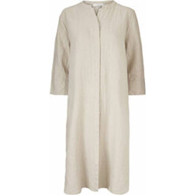 Masai, Klänning, Dam, L, Linne, Naturlig Linneklänning med ¾ Ärmar - beige (L)