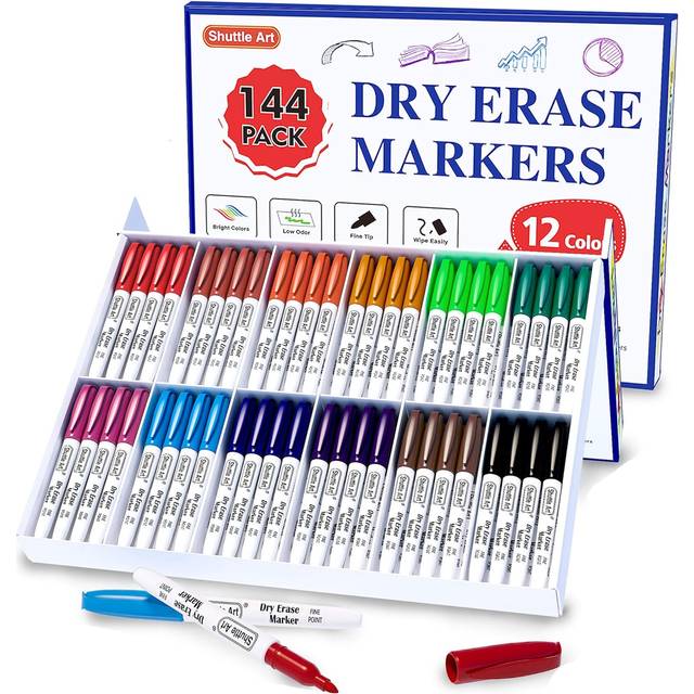 Shuttle Art Dry Erase Markers  12 Colors 144 Bulk Pack Whiteboard Mark