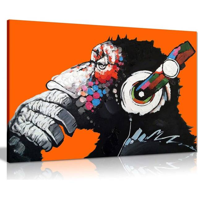 Cool Ape With DJ Heaphones Canvas Wall Art Picture Print Home Decor - Red (31cm H x 46cm W)