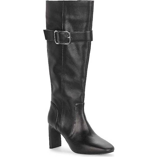 Kaleidoscope Black Leather Buckle Detail Knee High Boots
