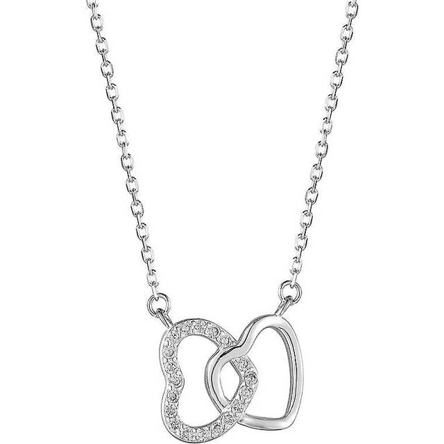 Sterling Silver Cubic Zirconia Double Heart Twist Adjustable Necklace