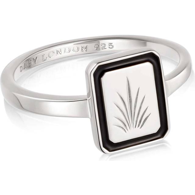 Engraved Palm Enamel Ring Sterling Silver 925 Sterling Silver