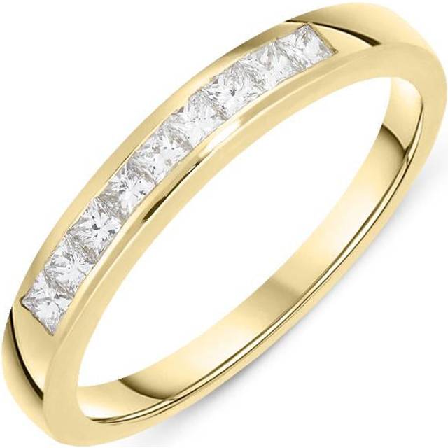 18ct Yellow Gold 0.34ct Diamond Princess Cut Wedding Half Eternity Ring - Option1 Value Yellow Gold