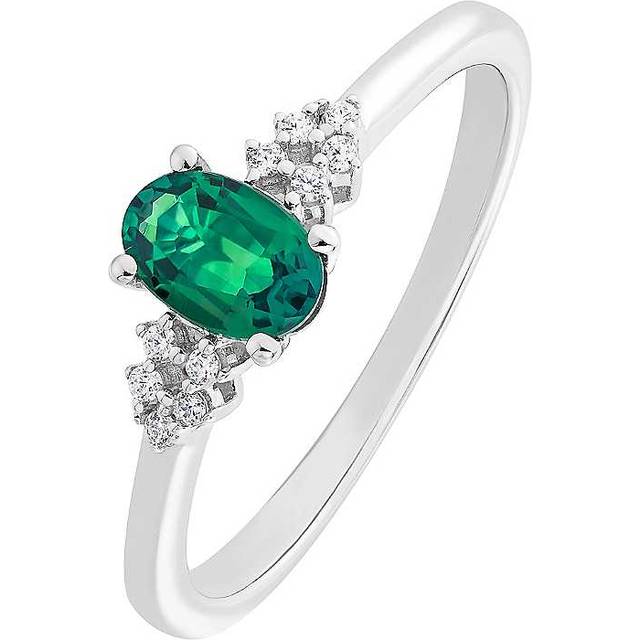 Colour Collection 9ct White Gold Created Emerald and Diamond Ring