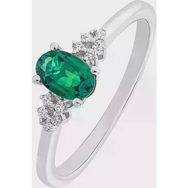 Colour Collection 9ct White Gold Created Emerald and Diamond Ring