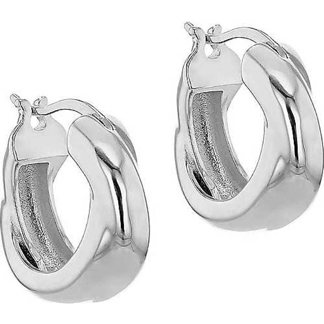 Tuscany Silver Sterling Rhodium Plated 17mm Chunky Twist-Tube Hoop Creole Earrings