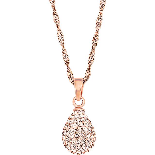Rosegoldpläterat silverhalsband - glitterdroppe, 42 cm