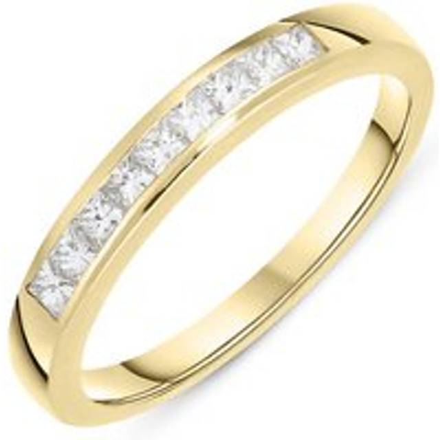 18ct Yellow Gold 0.34ct Diamond Princess Cut Wedding Half Eternity Ring - Option1 Value Yellow Gold