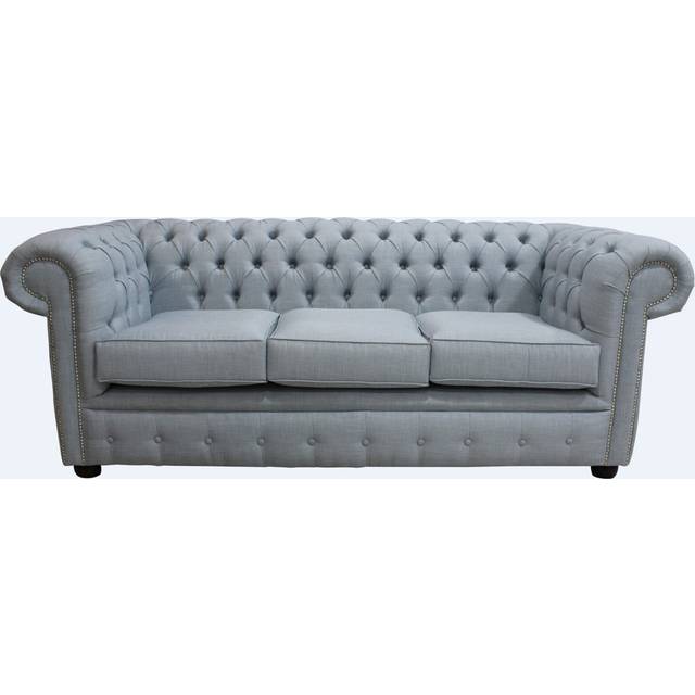 Chesterfield 3 Seater Sofa Charles Sky Blue Linen Fabric In Classic Style