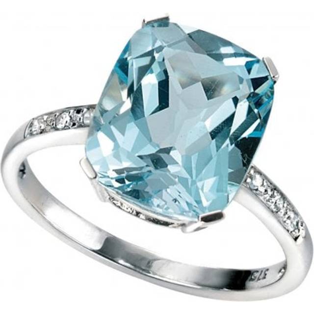 Elements White Gold Sky Blue Topaz Diamond Ring GR224TZ477 / Size 56