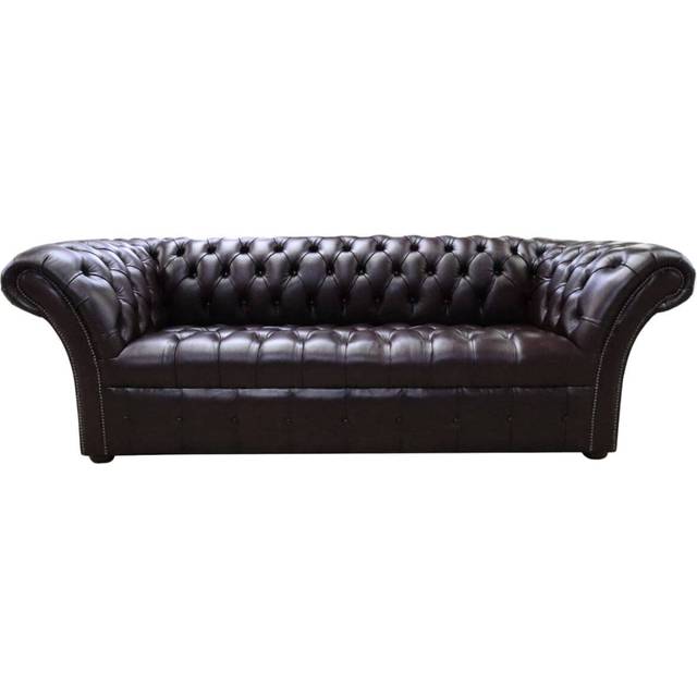 Chesterfield 3 Seater Buttoned Seat Leather Sofa Antique Brown In Balmoral Style