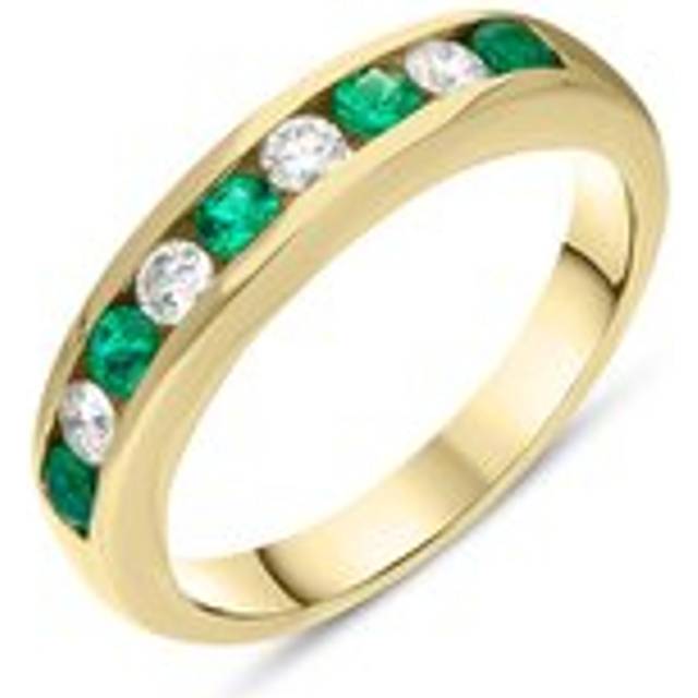 18ct Yellow Gold Emerald Diamond Nine Stone Channel Set Half Eternity Ring