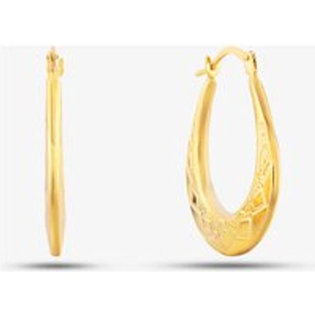 9ct Yellow Gold Patterned Oval Creole Earrings UER120Y