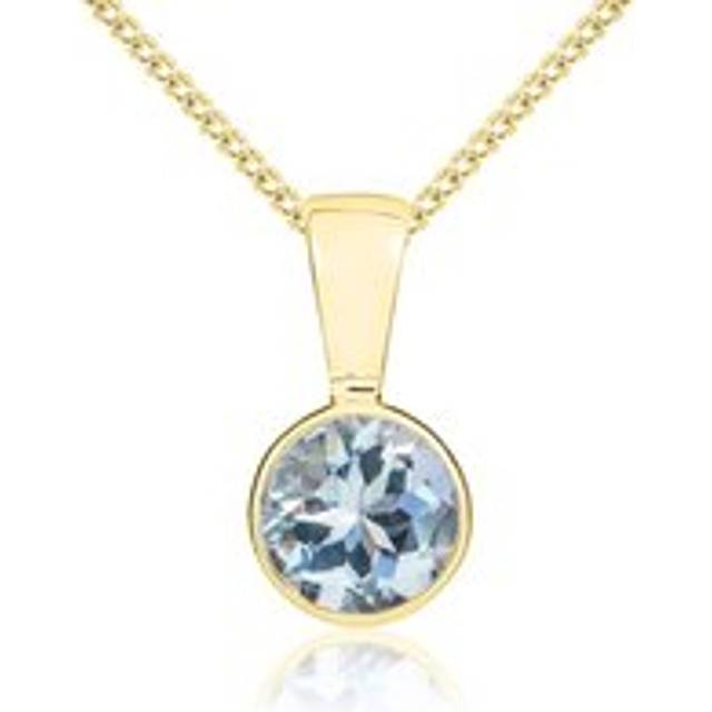 9ct Yellow Gold Aquamarine 5mm Round Rub Over Set Necklace - Gold