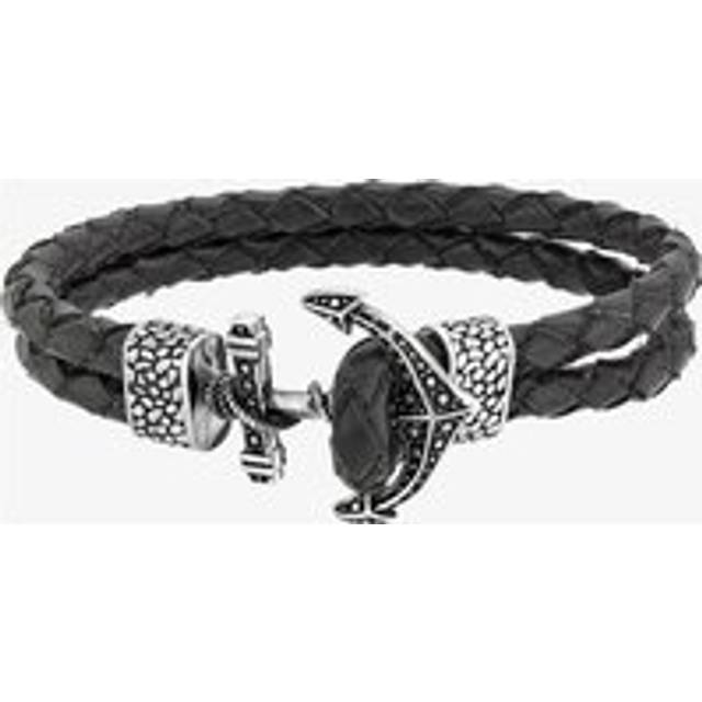 Bourne and Wilde Mens Double Black Leather Anchor Bracelet OSB-1730SBK