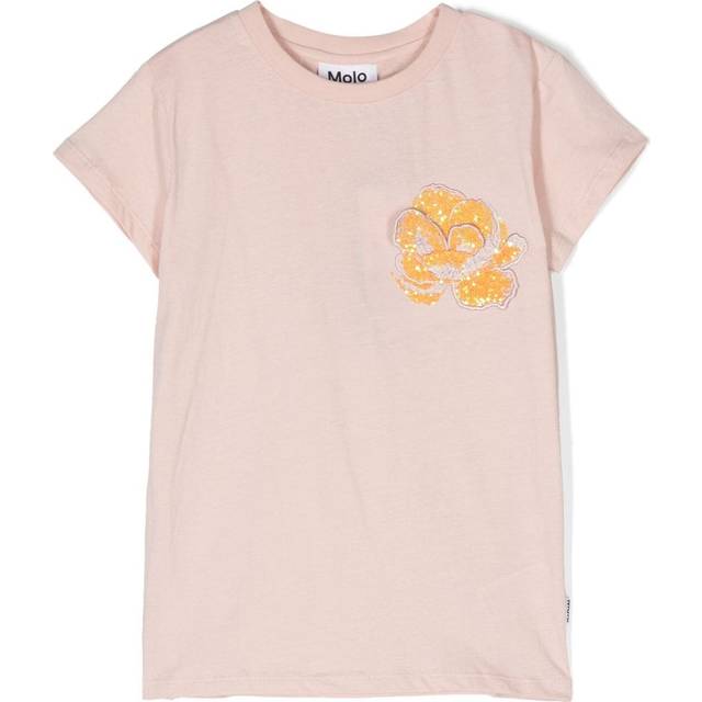 Molo - sequin-flower organic cotton T-shirt - kids - Organic Cotton - 116 - Pink
