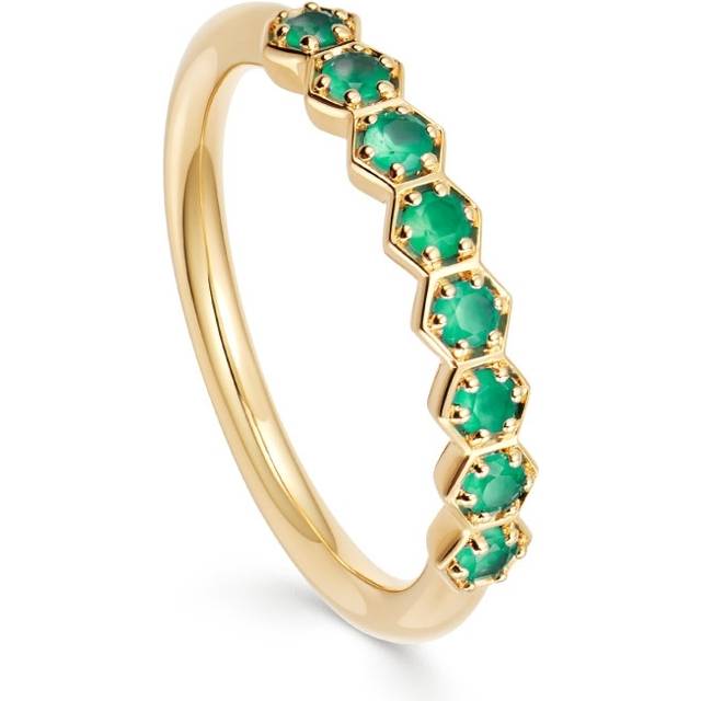 Gold Deco Green Agate Half Eternity Ring