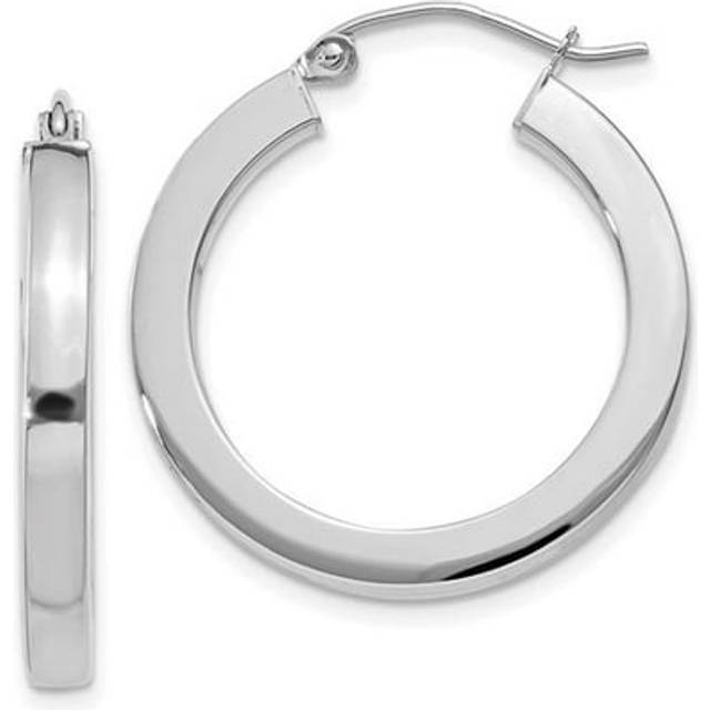 10K White Gold 3 mm Polished Square Tube Hoop Earrings