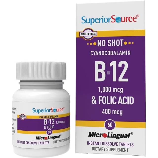 Superior Source  Cyanocobalamin B-12 & Folic Acid  60 MicroLingual Instant Dissolve Tablets