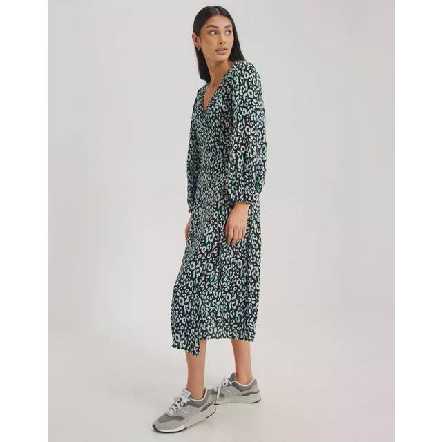 Object Collectors Item Leonora Wrap Midi Dress Black AOP:FERN GREEN 36