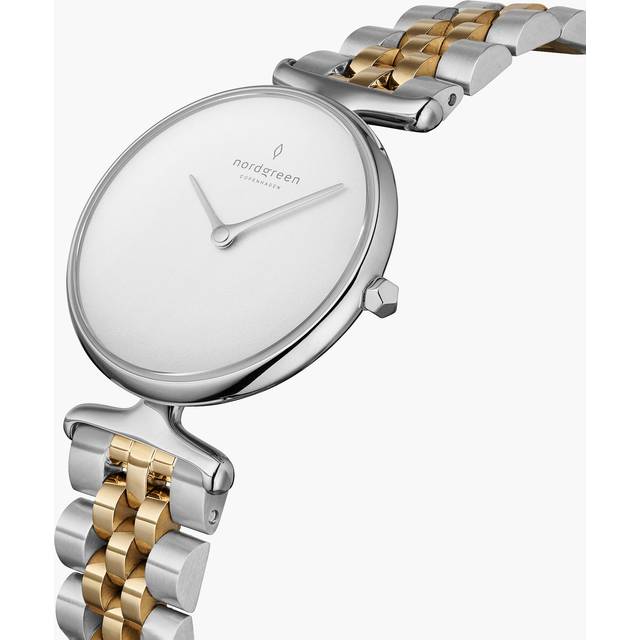 Nordgreen Beautiful Women's Danish Dress Watch - 28mm Silver Case - White Dial - Silver/Gold Metal Strap