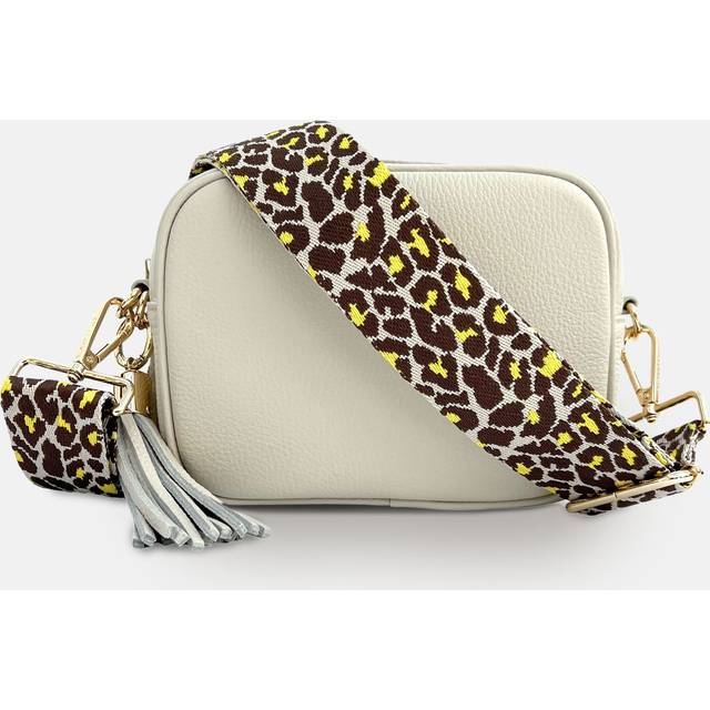 Stone Leather Crossbody Bag With Lemon Cheetah Strap - One Size
