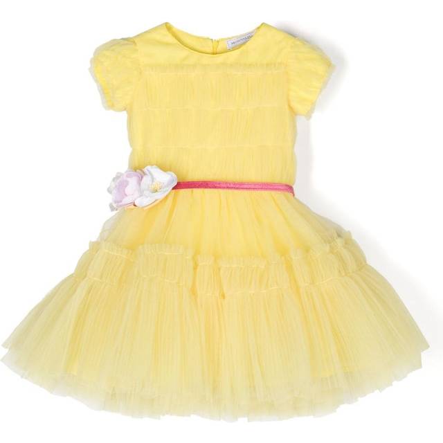 Monnalisa - faux-flower-detail tulle dress - kids - Polyester/Cotton - 3 - Yellow